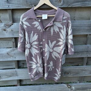 New Massive Luxury Knit Sweater Polo Button Down Floral Size Medium